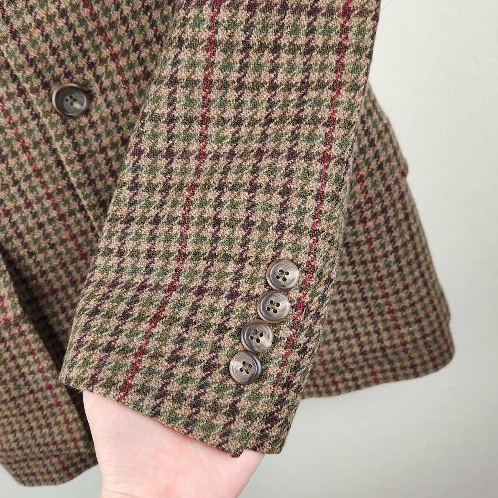 Vintage 90s Ralph Ralph Lauren Brown Houndstooth Wool Jacket Blazer sz 10 - Picture 9 of 12